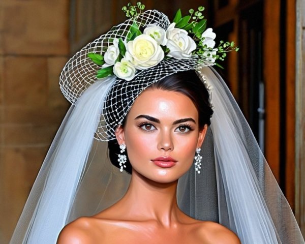 Elegant Bridal Look with Updo and Lace Hat