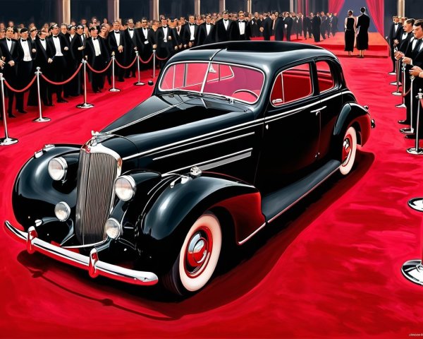 Vintage Black Car at Glamorous Event on Red Carpet