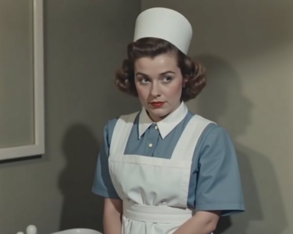 Vintage Nurse in Light Blue Dress and White Cap