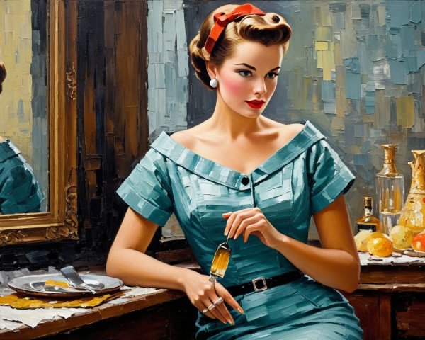 Vintage Turquoise Dress and Elegant Vanity Scene