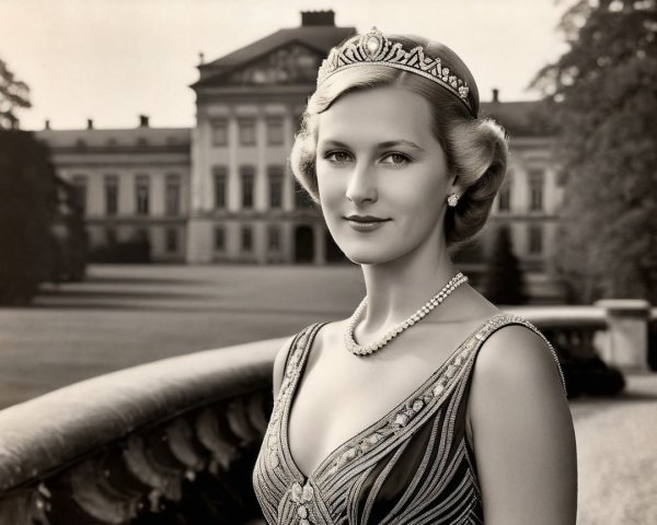 Regal Woman in Vintage Gown at Grand Estate
