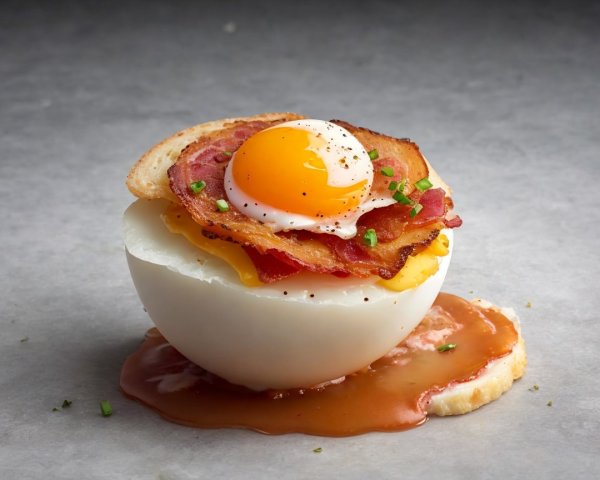 Breakfast Dish with Poached Egg, Bacon, and Cheese