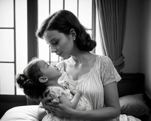 Monochrome Scene of Mother and Daughter Connection