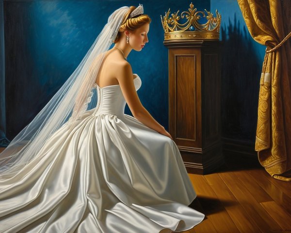 Elegant Bride in White Gown with Regal Backdrop