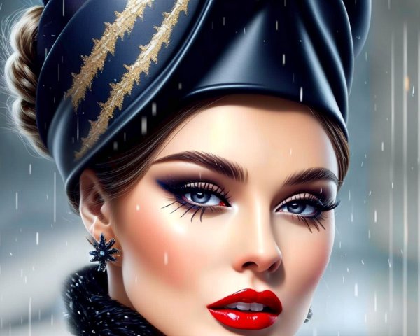 Glamorous Woman with Blue Eyes and Elegant Hat