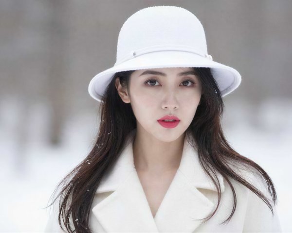 Close-Up of East Asian Woman in Winter Attire