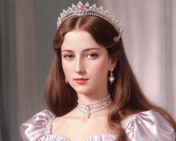 Young woman in lavender gown with tiara and earrings