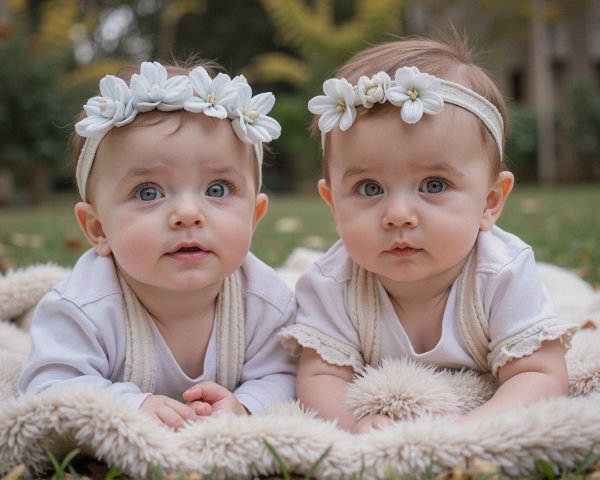 Babies on a Soft Blanket Surrounded by Greenery