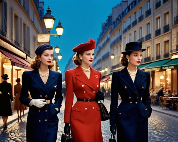 Elegant Women in Vintage Fashion on Parisian Street