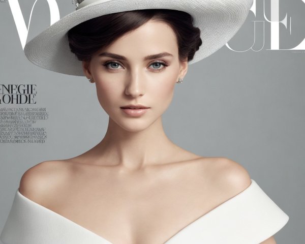 Model in Elegant White Gown on Fashion Magazine Cover