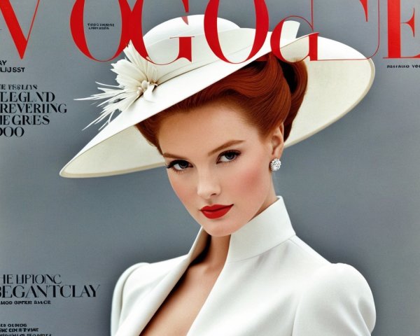 Fashion Magazine Cover with Model in White Hat