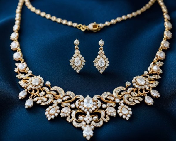 Gold Necklace and Drop Earrings Jewelry Set Details