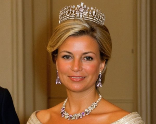 Elegant woman in gown with tiara and gemstone jewelry