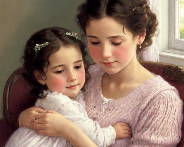 Tender Moment Between Two Young Sisters in Natural Light