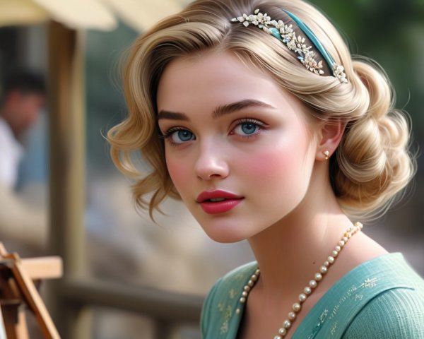 Young woman with blonde hair and vintage charm