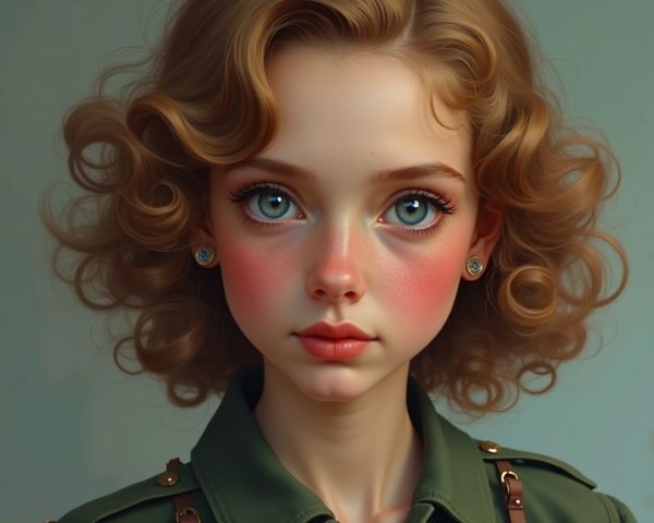 Portrait of a young girl with curly hair and freckles