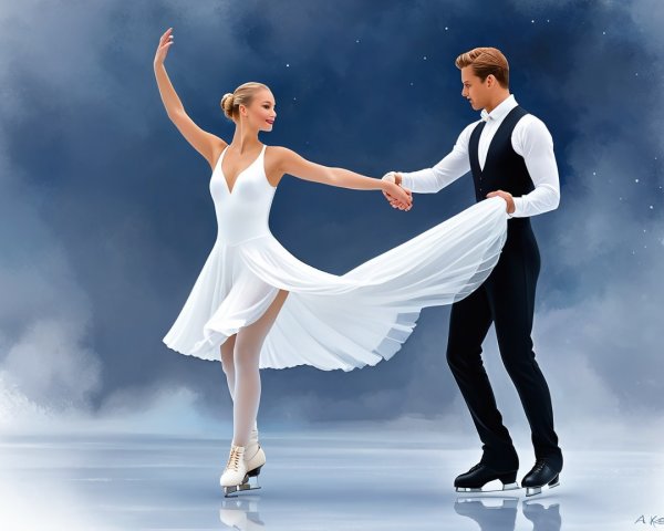 Romantic Ice Dance by Elegant Figure Skaters