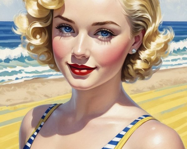 Retro Illustration of a Confident Woman at the Beach