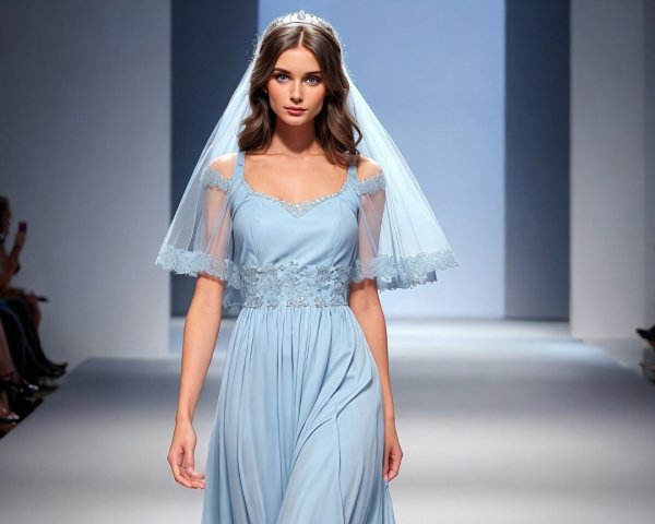 Light Blue Gown with Lace Detailing on Runway