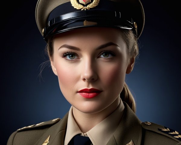 Portrait of a Young Woman in Military Uniform