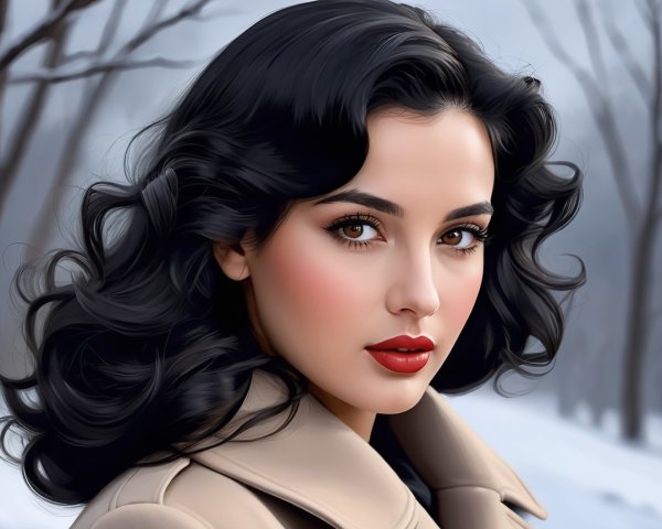 Portrait of a Young Woman in a Wintry Landscape