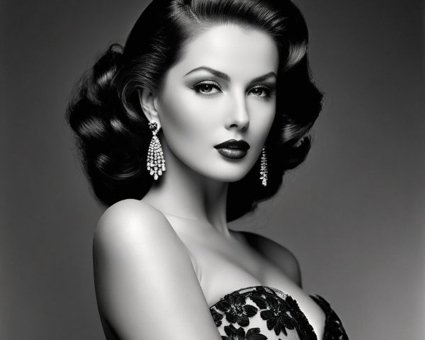 Elegant Vintage Glam Woman with Floral Patterns
