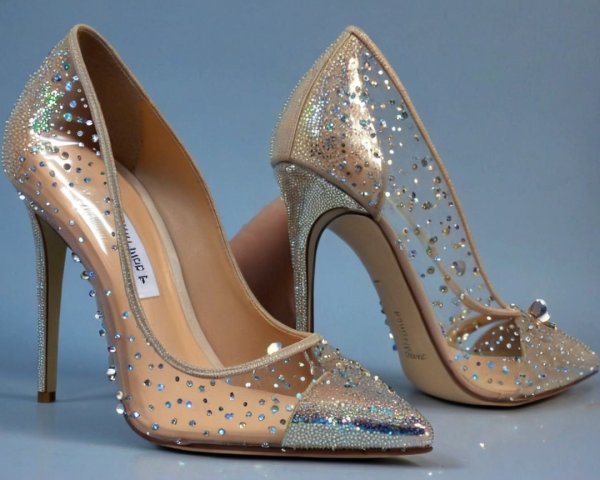 Nude Transparent High-Heeled Shoes with Rhinestones