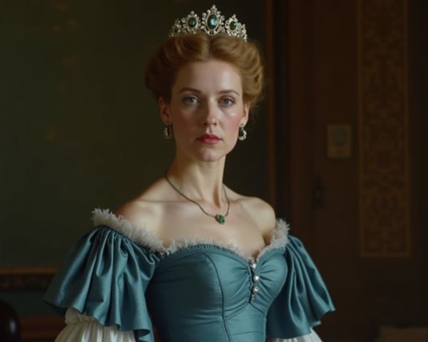 Elegant Woman in Blue Gown with Lavish Background