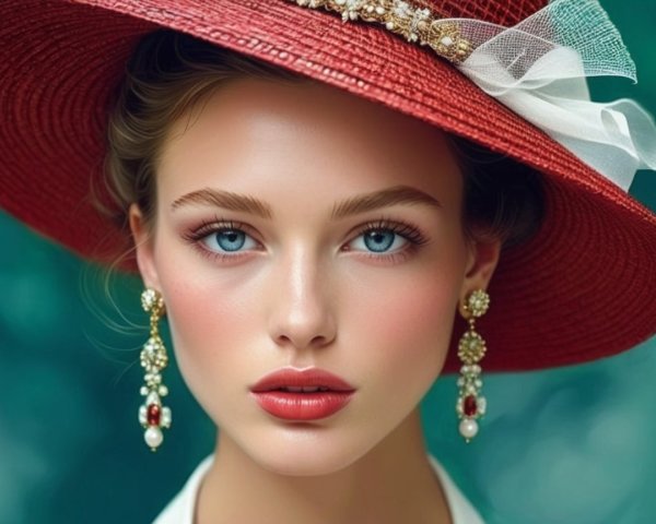 Close-up Portrait of a Woman in a Red Hat