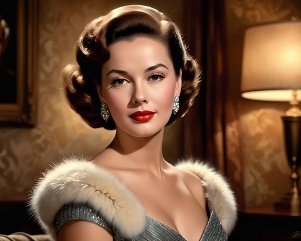 1950s Glamorous Woman in Silver Gown and Elegant Waves