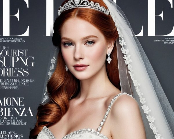 Bridal Model with Red Hair in Elegant Wedding Attire