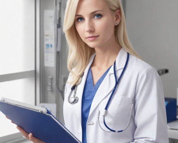 Young Female Doctor in Medical Office with Stethoscope