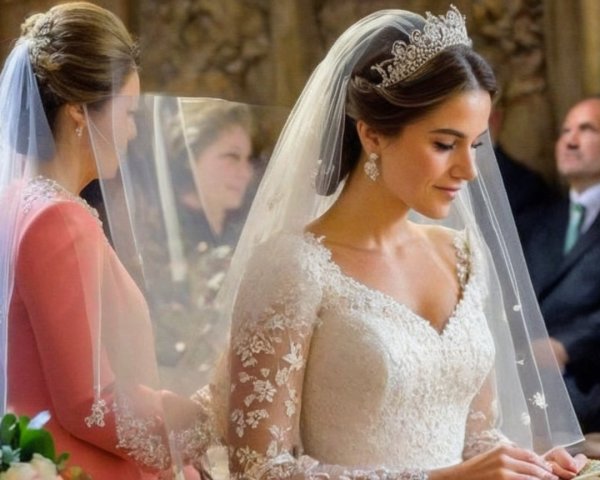 Elegant Bride in Lace Gown with Veil and Tiara