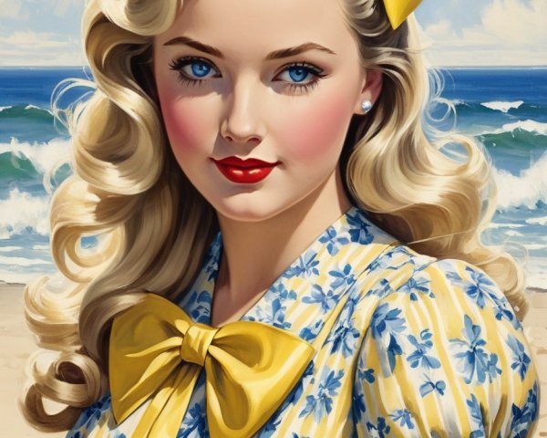 Vintage Portrait of a Young Woman at the Beach