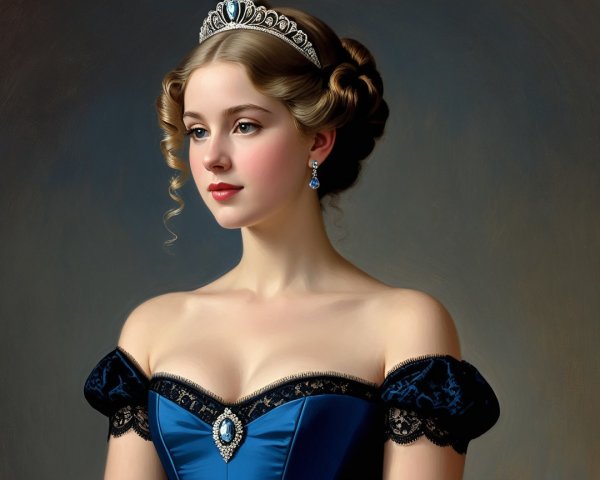 Young Woman in Regal Blue Gown with Elegant Details