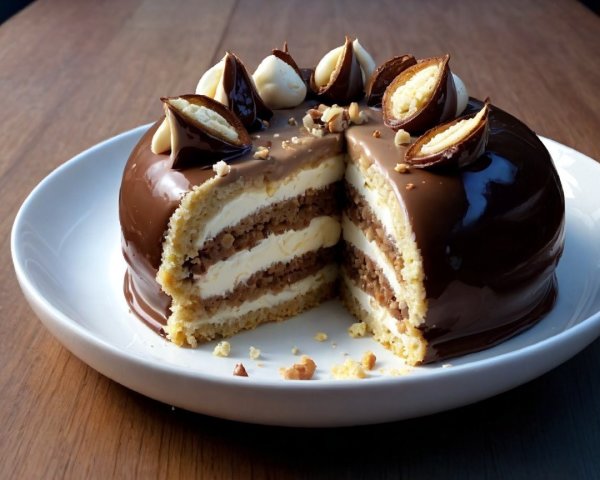 Chocolate Glazed Cake with Meringue and Nutty Layers
