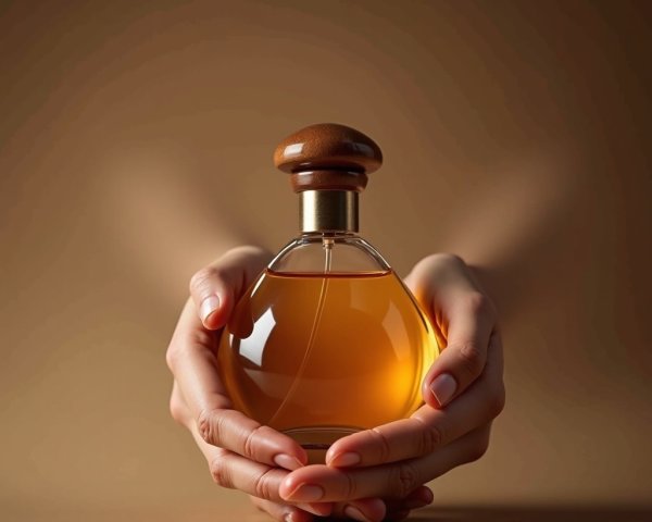 Elegant Hands Holding a Round Perfume Bottle