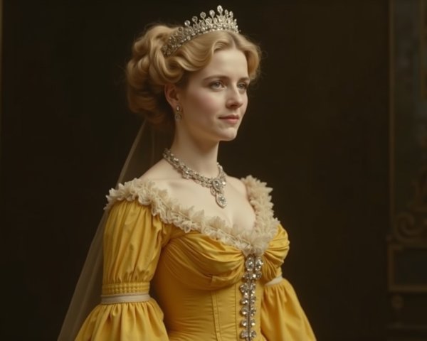Regal Woman in Elegant Yellow Gown with Tiara