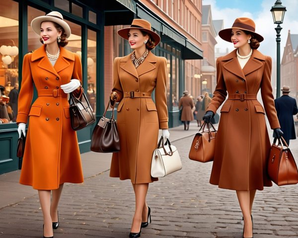 Elegant 1950s Fashion on Cobblestone Street