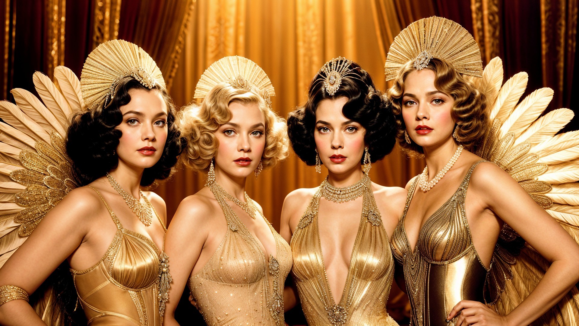 Glamorous Women in Elegant Gold Costumes and Accessories