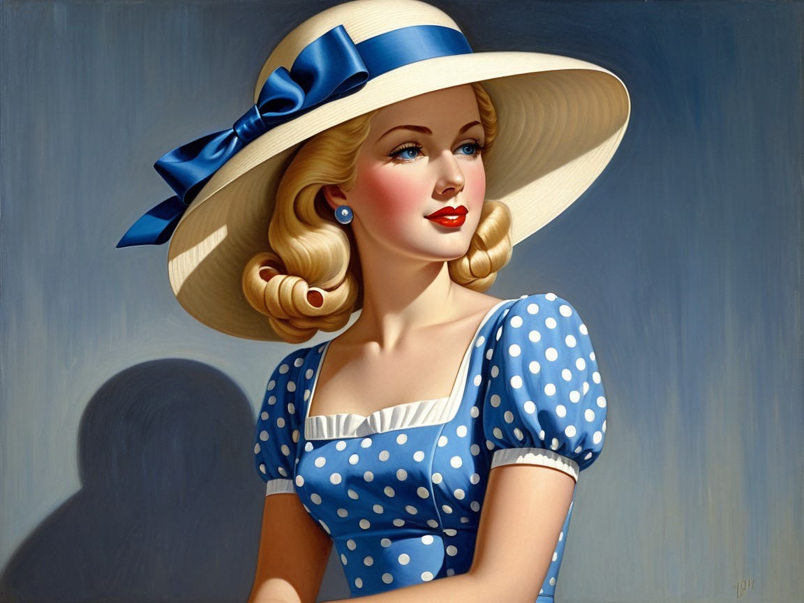 Glamorous Woman in Vintage Style with Straw Hat