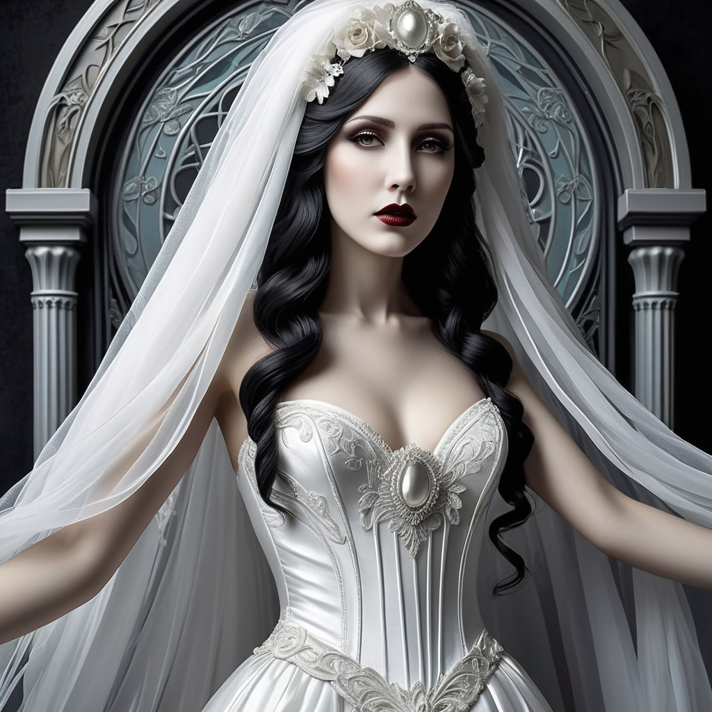 Elegant Bride in Luxurious Wedding Gown with Veil