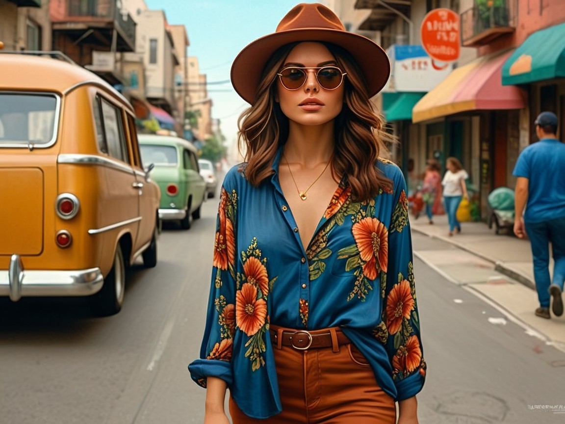 Stylish Woman in Vibrant Urban Street Setting