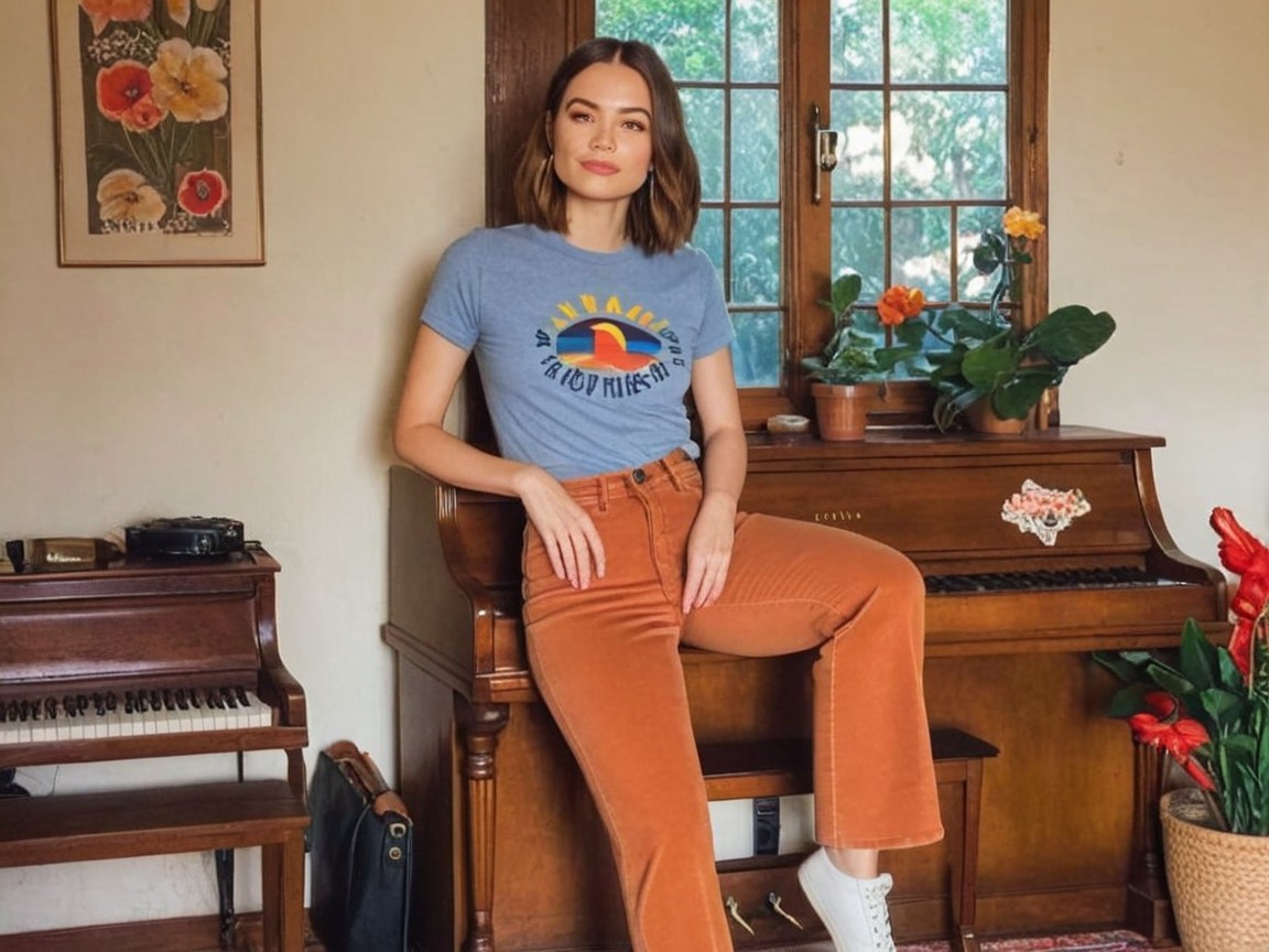 Cozy Vintage Interior with Woman on Piano