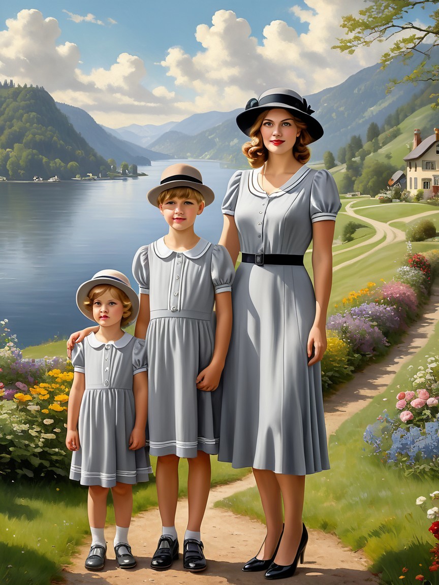 Serene Landscape with Family by a Picturesque Lake