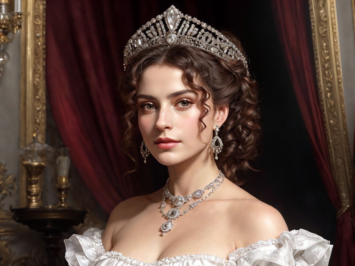 Elegant Woman in Opulent Gown with Tiara and Jewels