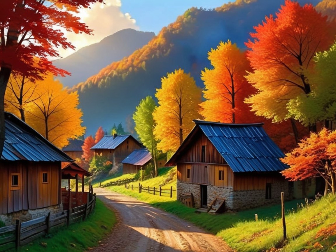 Autumn Bliss: Charming Homes and Vibrant Trees