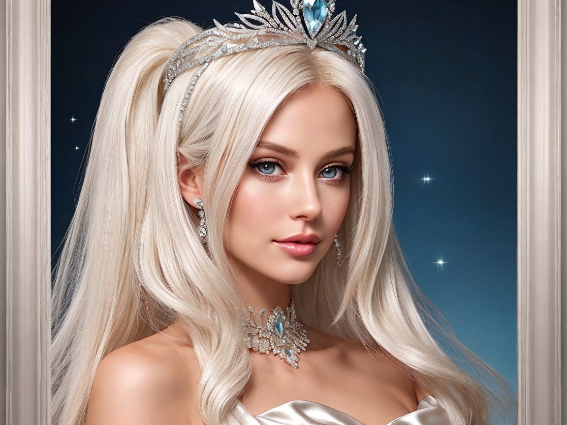 Elegant Young Woman in Satin Gown and Tiara