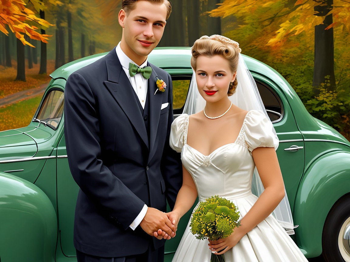 Stylish Couple in Vibrant Autumn Wedding Scene