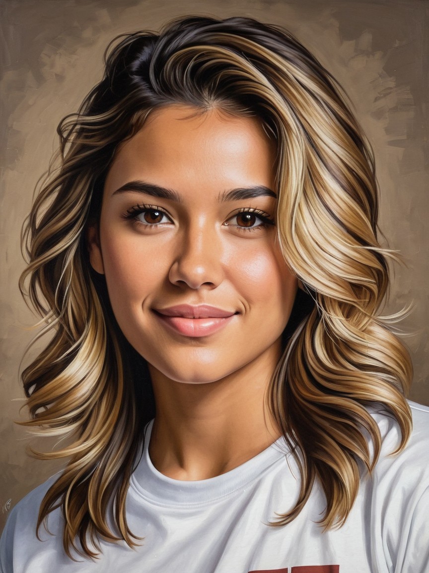 Young woman with flowing hair and warm smile